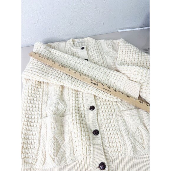 Bonner Large Irish Wool Sweater Chunky Cable Knit Fisherman Cardigan Cream New - Picture 8 of 10